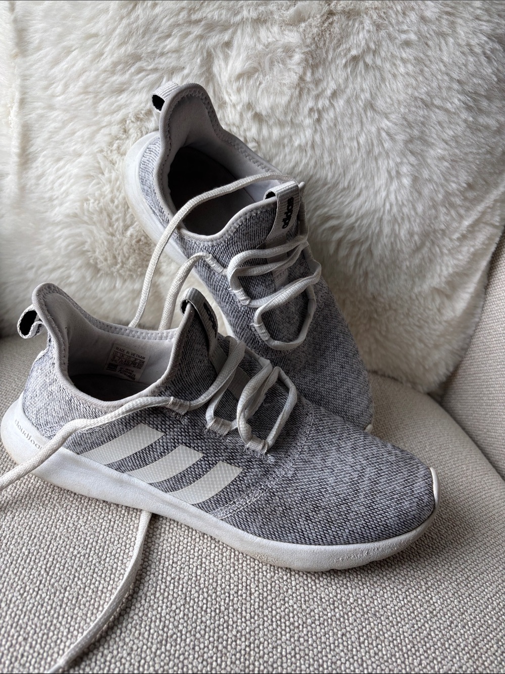 adidas Light Gray Knit Sneakers with White Stripes